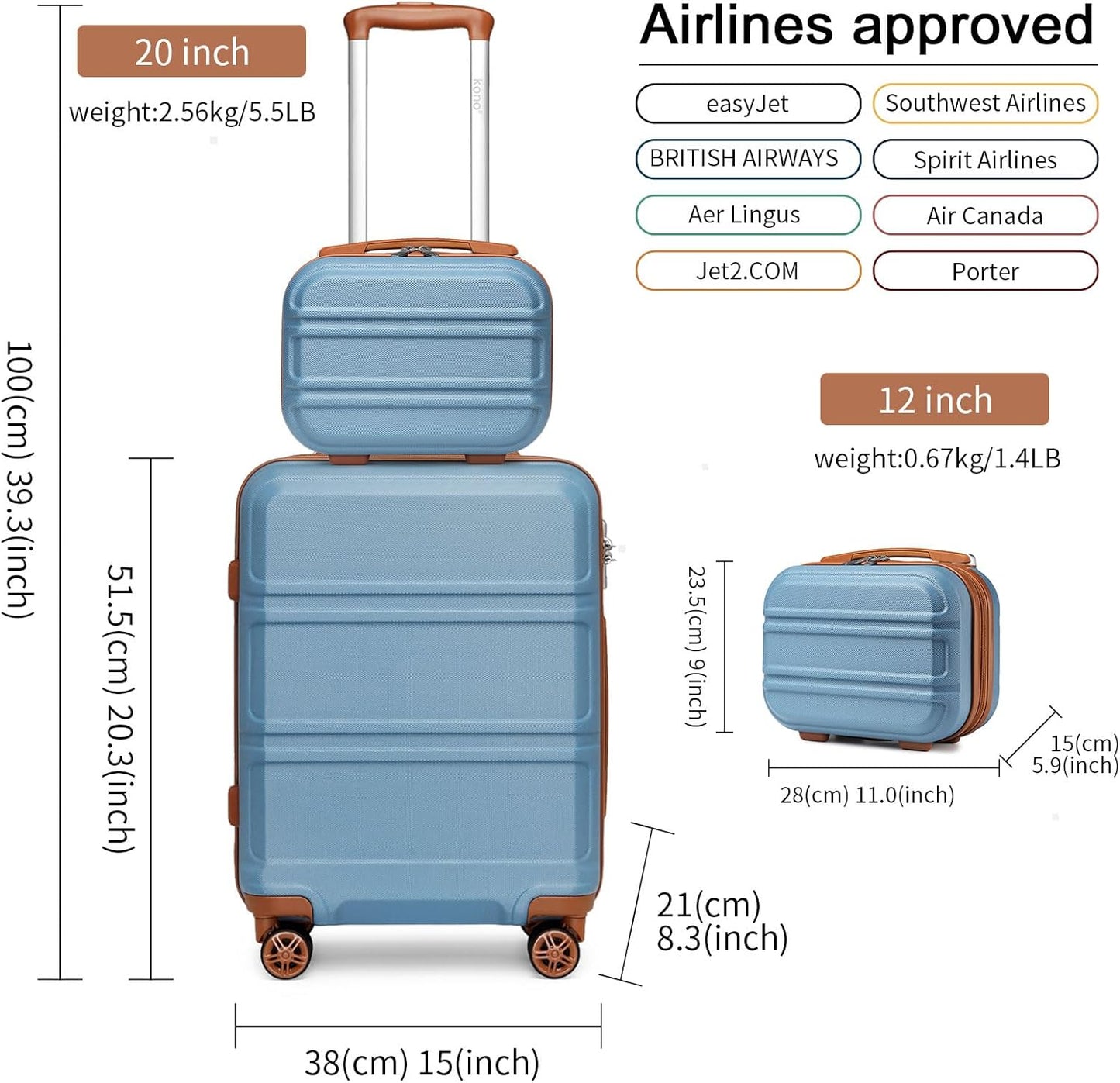 Travel Rolling Suitcases 20in 24in 28in Carry on and 12in Mini Cosmetic Case