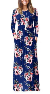 Women Long Sleeve Loose  Pockets Long Dresses