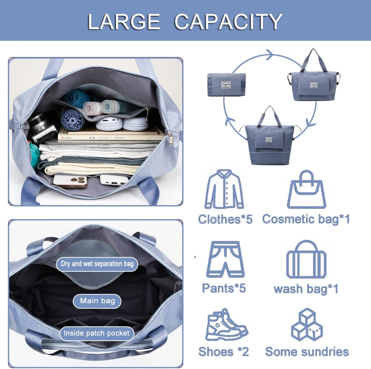 New Foldable Dry/Wet Separation Travel  Bag