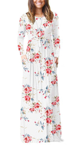 Women Long Sleeve Loose  Pockets Long Dresses