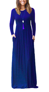 Women Long Sleeve Loose  Pockets Long Dresses