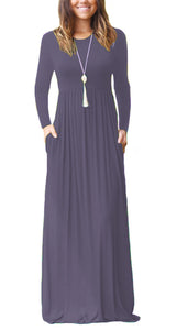 Women Long Sleeve Loose  Pockets Long Dresses