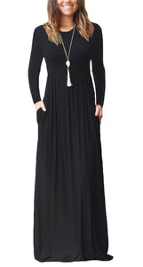 Women Long Sleeve Loose  Pockets Long Dresses