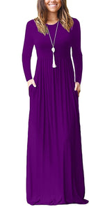 Women Long Sleeve Loose  Pockets Long Dresses