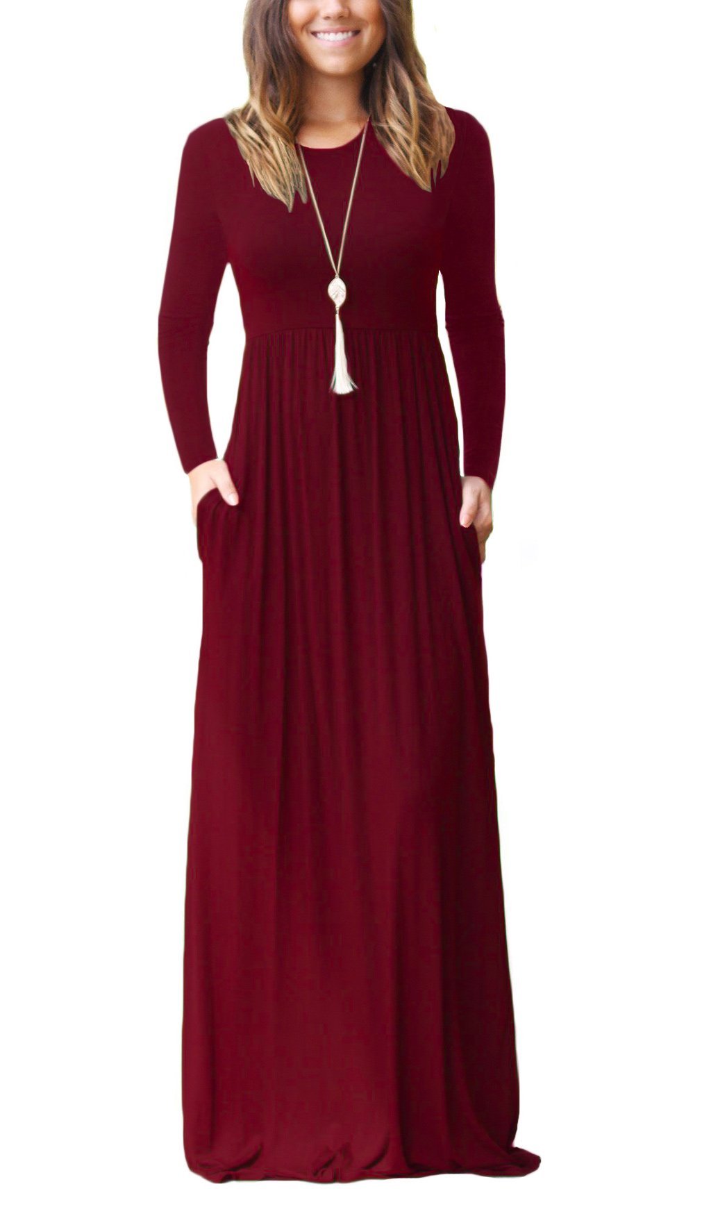 Women Long Sleeve Loose  Pockets Long Dresses