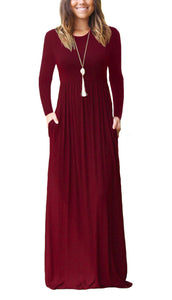 Women Long Sleeve Loose  Pockets Long Dresses