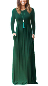 Women Long Sleeve Loose  Pockets Long Dresses