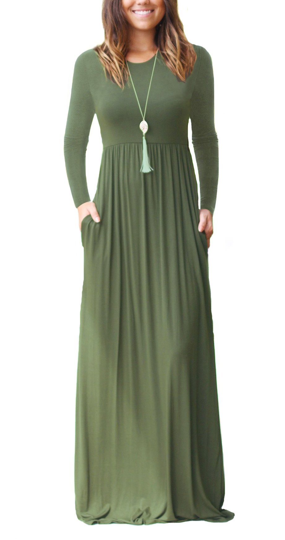 Women Long Sleeve Loose  Pockets Long Dresses